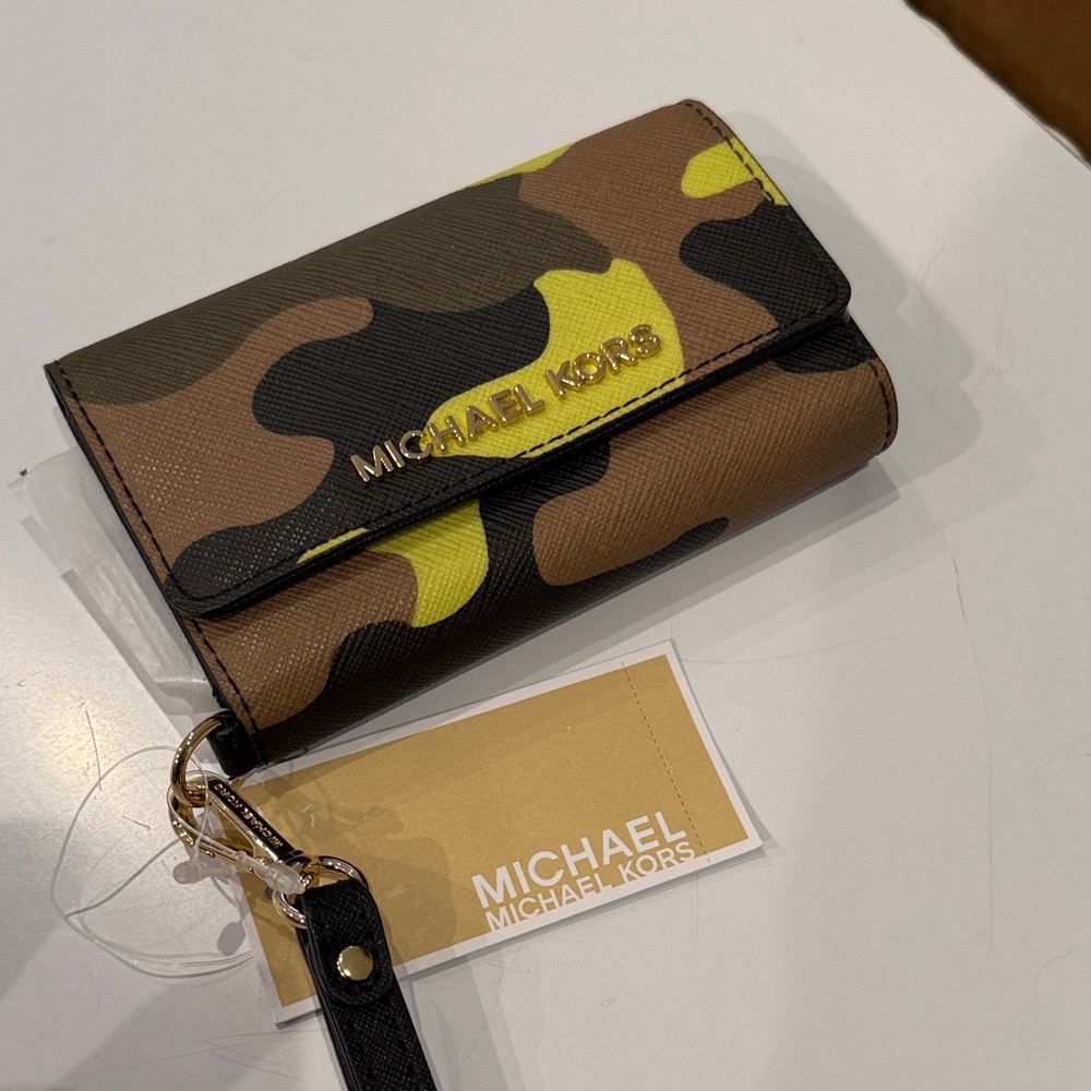 Michael Kors Brown and Yellow Camouflage Key Holder